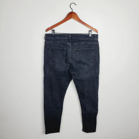 Zara Men's Charcoal Black Distressed Button Fly Skinny Jeans 34 - Picture 4 of 8